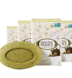 South of France Natural Body Care Triple Milled Large 6OZ Bar Soap (Green Tea, 4 Bars)