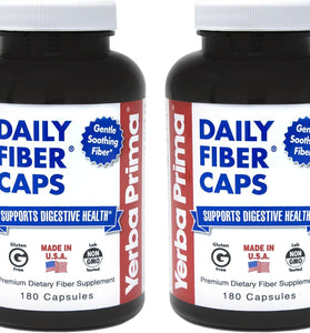 Yerba Prima Daily Fiber Caps - 180 Capsules, (Pack of 2) - Soluble & Insoluble Fiber Supplement - Colon Cleanse - Vegan, Non-GMO, Gluten-Free