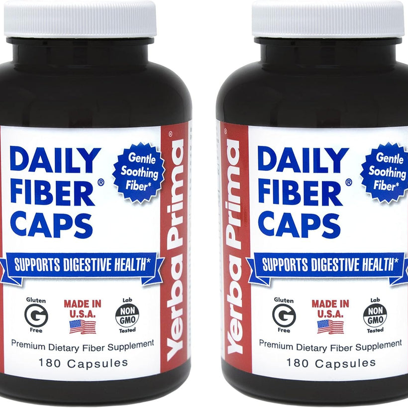 Yerba Prima Daily Fiber Caps - 180 Capsules, (Pack of 2) - Soluble & Insoluble Fiber Supplement - Colon Cleanse - Vegan, Non-GMO, Gluten-Free