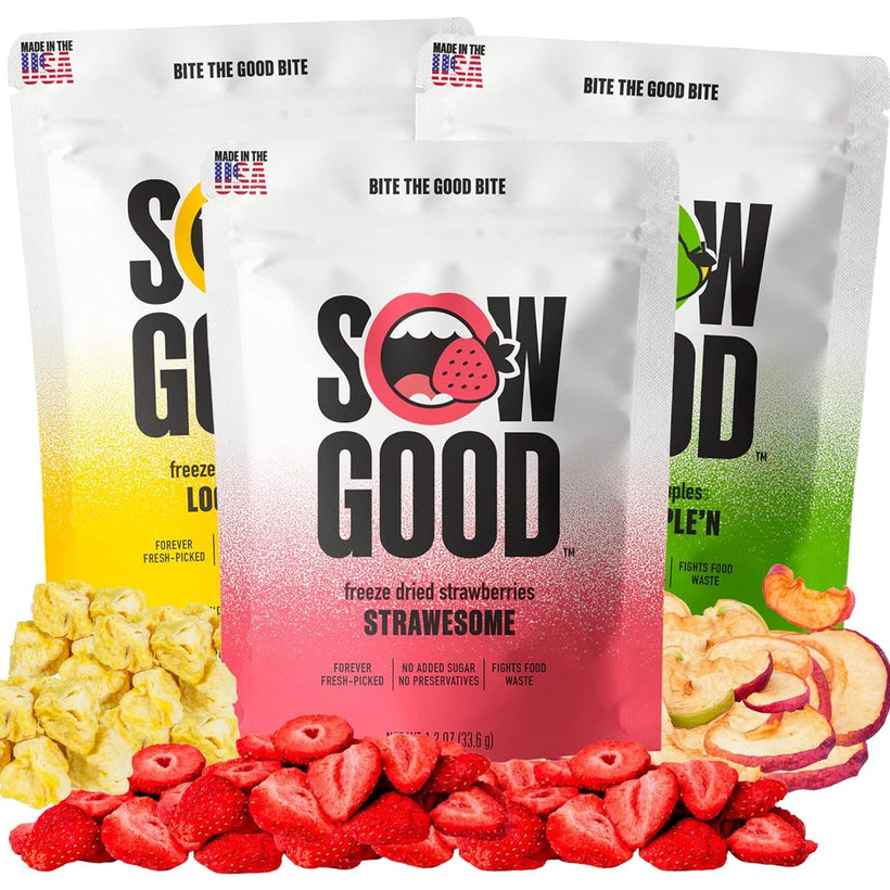 Freeze Dried Fruit Variety Bundle, Strawberry, Apples and Pineapple Bite Size Fruit Snacks, Toppings for Oatmeal, Yogurt, Icecream or Smoothies, Post Workout Snack, Pack of 3