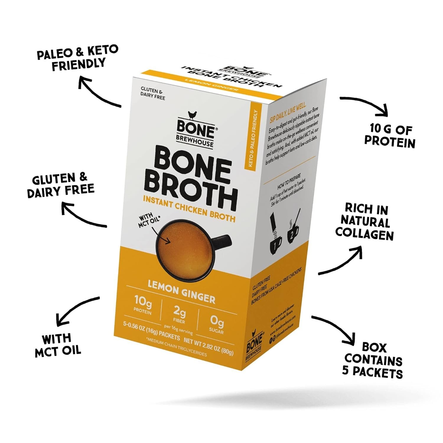 Bone Brewhouse - Chicken Bone Broth Protein Powder - Lemon Ginger Flavor