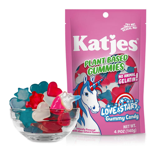 Katjes Love & Stars Plant-Based Gummy Candy, Strawberry, Orange & Cherry, 4.9 oz