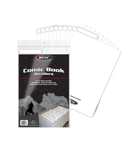 BCW Comic Dividers - White - 25 Pack | Archival Polyethylene Plastic Dividers | Organize Comics Efficiently in Storage Boxes | Write-On Index Tab