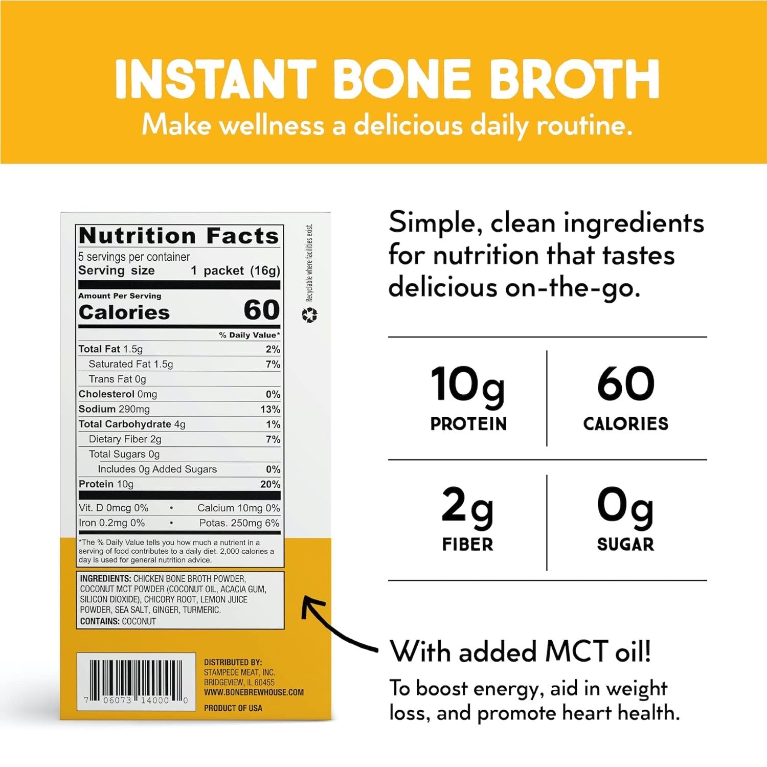 Bone Brewhouse - Chicken Bone Broth Protein Powder - Lemon Ginger Flavor