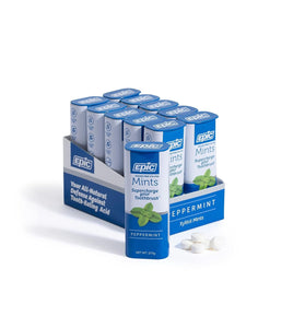 Epic Xylitol Mints - Sugar Free & Aspartame Free Mints Sweetened w/Xylitol for Dry Mouth & Gum Health (Peppermint, 55-Piece Tin, 10 Tins)