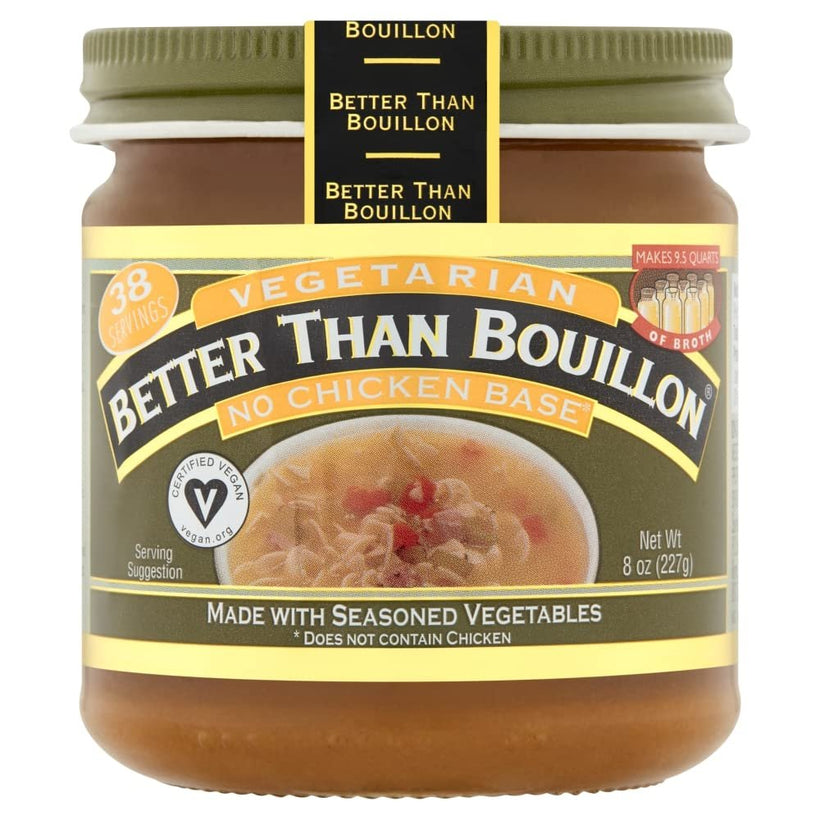 Better Than Bouillon Vegetarian No Chicken Base, Made with Seasoned Vegetables, Certified Vegan, Makes 9.5 Quarts of Broth, 38 Servings, 8 OZ Jar
