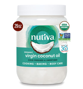 Nutiva Organic Coconut Oil 29 fl oz, Cold-Pressed, Fresh Flavor for Cooking Oil, Natural Hair Oil, Skin Oil, Massage Oil and, Non-GMO, USDA Organic, Unrefined Extra Virgin Coconut Oil (Aceite de Coco)