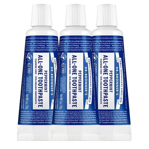 Dr. Bronner's Peppermint Travel Toothpaste, Fluoride-Free, 1 oz