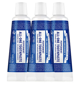 Dr. Bronner’s - All-One Toothpaste (Peppermint, 1 Ounce, 3-Pack) - 70% Organic Ingredients, Natural and Effective, Fluoride-Free, SLS-Free, Helps Freshen Breath, Reduce Plaque, Whiten Teeth, Vegan