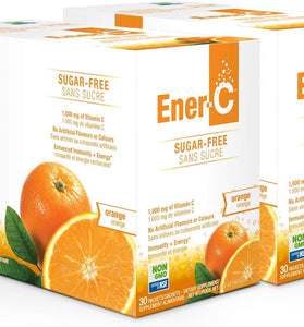 Ener-C Sugar Free Energy Orange Multivitamin Drink Mix Vitamin C 1000mg & Electrolytes - Natural Immunity Support with Real Fruit Juice Powders Non-GMO Vegan & Gluten Free - 60 Count
