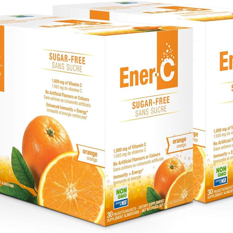 Ener-C Sugar Free Energy Orange Multivitamin Drink Mix Vitamin C 1000mg & Electrolytes - Natural Immunity Support with Real Fruit Juice Powders Non-GMO Vegan & Gluten Free - 60 Count