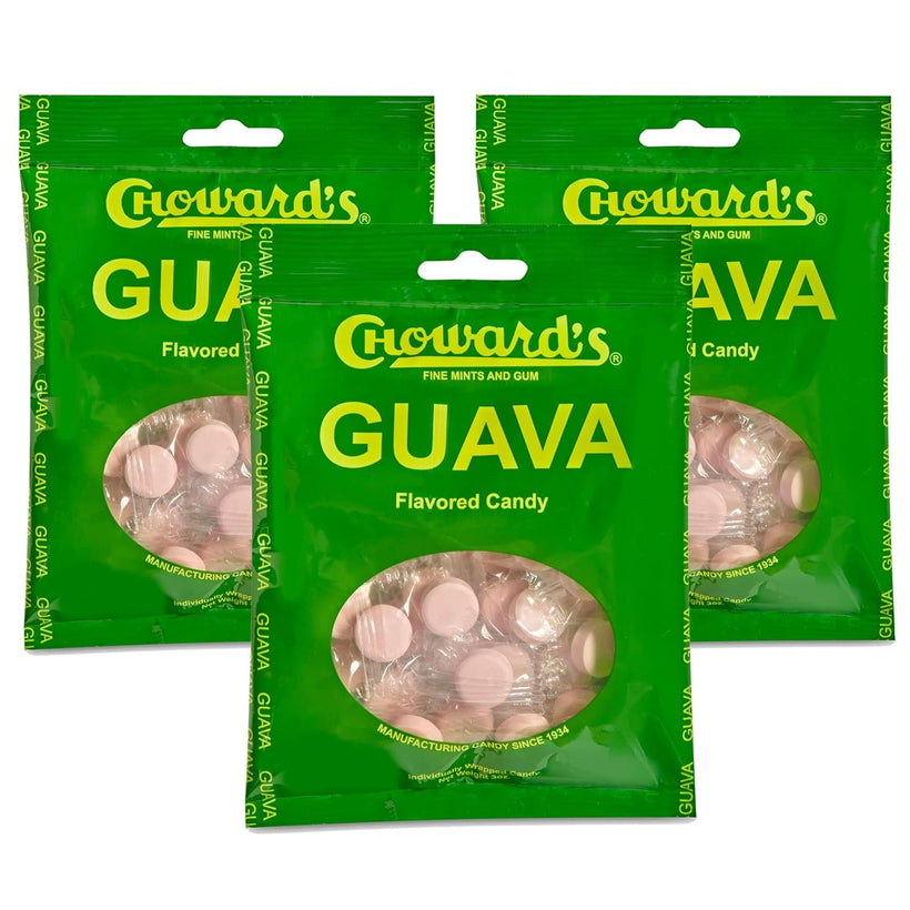 Choward's 3oz Guava Candy Bags 3 Pack | 49 Pieces Individually Wrapped Candy Mints | Delicious Guava Candy Bags | Perfect for Snacks in Lunch Boxes, Pockets, Goodie Bags, and Birthday Parties