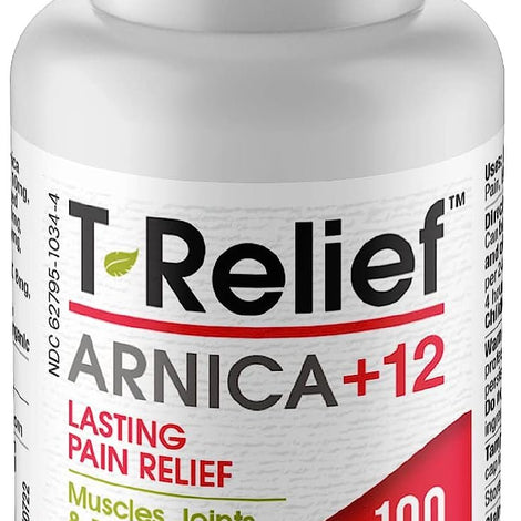 T-Relief Arnica +12 Natural Relieving Actives for Back Pain Joint Soreness Muscle Aches & Stiffness Whole Body Fast-Acting Relief for Women & Men - 100 Tablets
