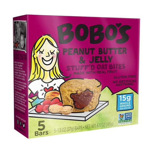 Bobo's Peanut Butter & Jelly Stuffed Oat Bites, 1.3 oz (5 Count Box)