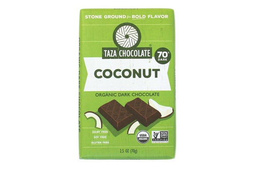 Taza Chocolate Organic Amaze Bar 70% Stone Ground Dark Chocolate, Coconut, 2.5 oz