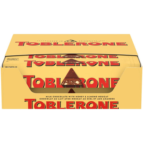 Toblerone Swiss Milk Chocolate Candy Bars with Honey and Almond Nougat, Valentines Day Chocolate Candy, 20 - 3.52 oz Bars