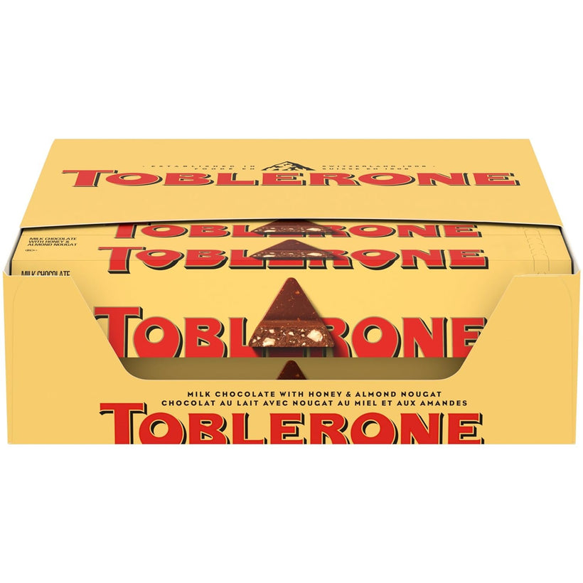 Toblerone Swiss Milk Chocolate Candy Bars with Honey and Almond Nougat, Valentines Day Chocolate Candy, 20 - 3.52 oz Bars