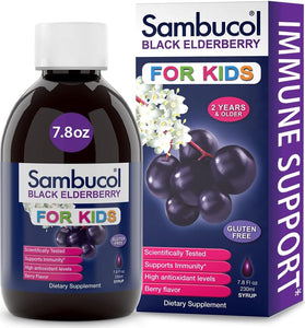 Sambucol Black Elderberry Syrup for Kids- Kids Elderberry Syrup, Added Vitamin C, Black Elderberry Syrup for Kids, Sambucus Elderberry Kids Syrup For Immune Support, Delicious Berry Taste- 7.8 Fl Oz
