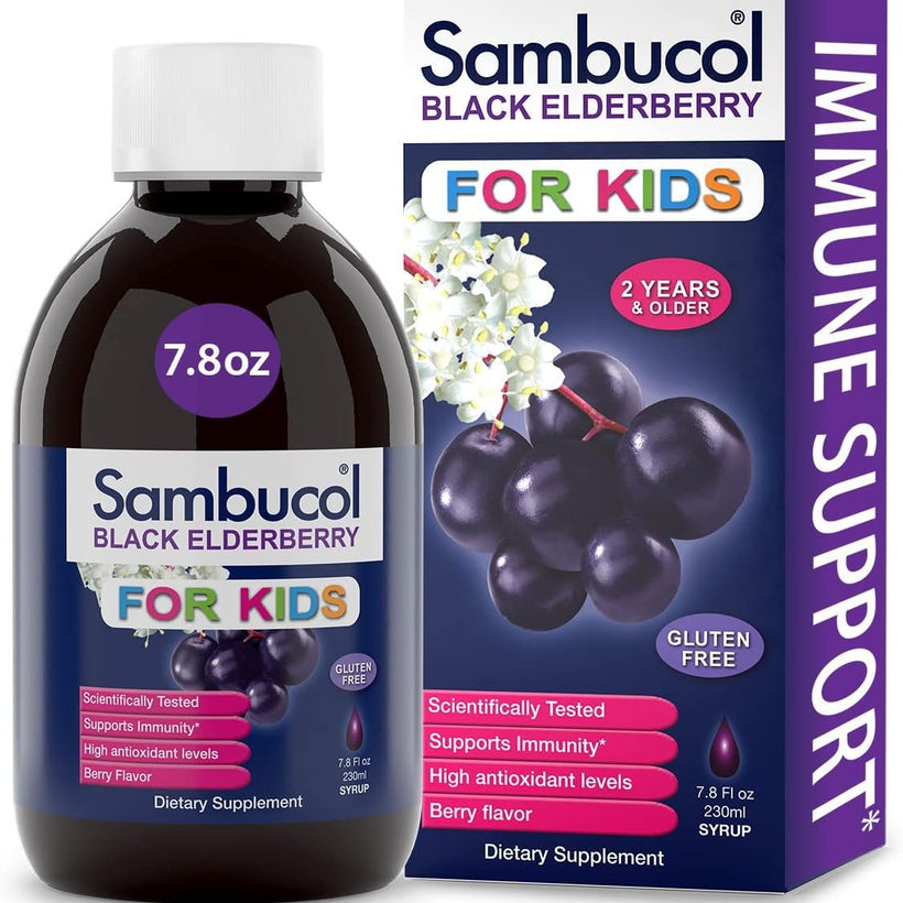Sambucol Black Elderberry Syrup for Kids- Kids Elderberry Syrup, Added Vitamin C, Black Elderberry Syrup for Kids, Sambucus Elderberry Kids Syrup For Immune Support, Delicious Berry Taste- 7.8 Fl Oz