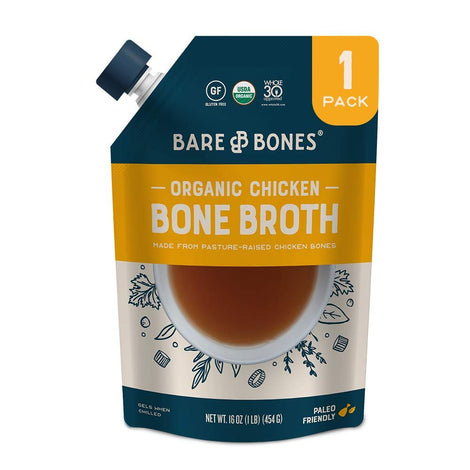 Organic Chicken Bone Broth by Bare Bones - Organic, Chicken Bone Broth, Protein-rich, 1 Pound (Pack of 6)