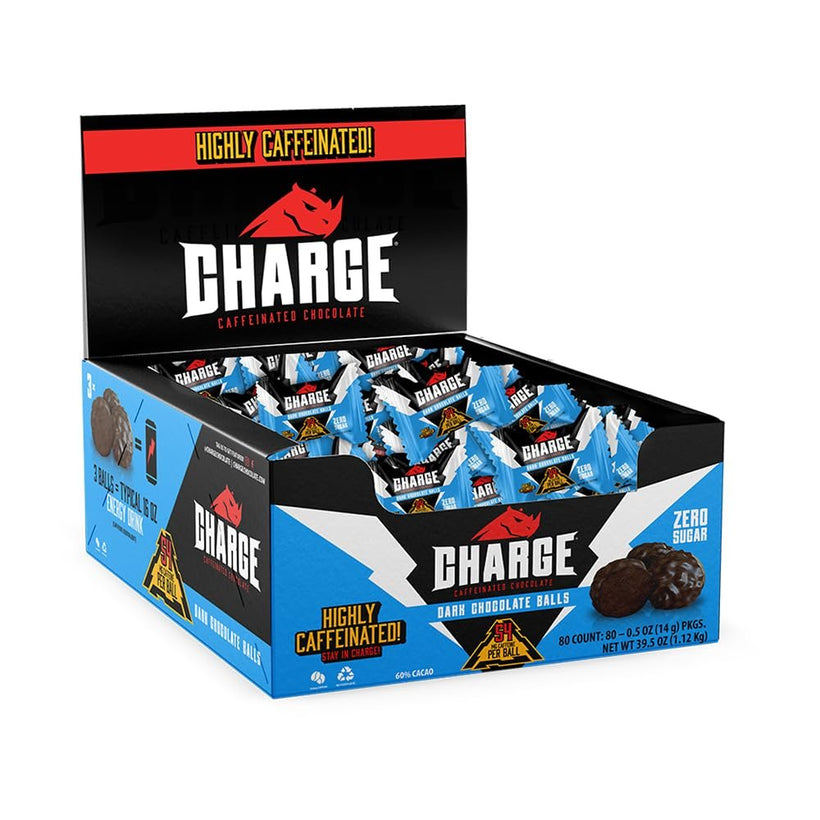 Charge Chocolate DARK CHOCOLATE 80 Count - 54mg Caffeine, Zero Sugar, Vegan, Gluten-Free - by Charge Caffeinated Chocolates