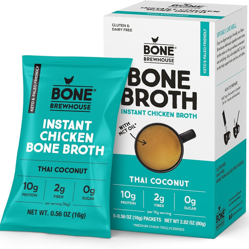 Bone Brewhouse - 9 Pack - Chicken Bone Broth Protein Powder - Thai Coconut Flavor