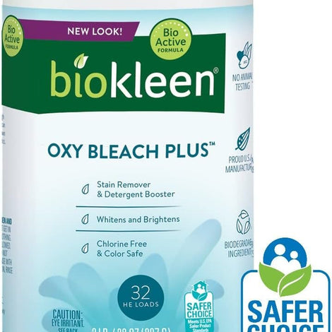 Biokleen Laundry Oxygen Bleach Plus 32 HE Loads - Concentrated Stain Remover, Whitens & Brightens, Eco-Friendly, Plant-Based, No Artificial Fragrance or Preservatives, 2 Pounds, 32 Fl Oz