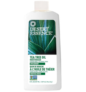 Desert Essence Tea Tree Oil Mouthwash, Spearmint, 8 fl oz - Alcohol Free, Sugar Free, Gluten Free, Vegan, Non-GMO - with Aloe, Vitamin C, Spearmint Essential Oil - Healthy Teeth & Gums, Fresh Breath