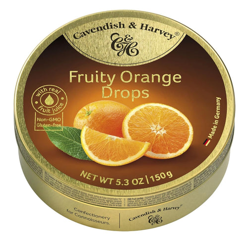 Cavendish & Harvey Fruity Orange Hard Candy Drops, 7 oz Tin