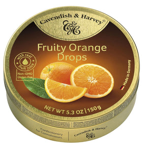 Cavendish & Harvey | Fruity Orange Hard Candy Drops | 5.3 Ounce Tin