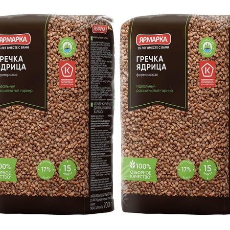 Yarmarka Farm Rosted Buckwheat Groats 700g/1.54lb Non GMO, Rich in Iron, Rich in Fibers and Minerals,, Kosher, Diet Friendly (Pack of 2)