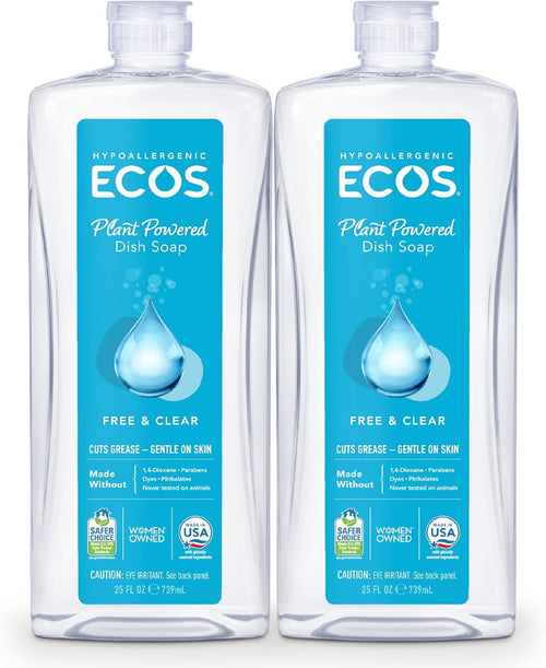 ECOS Hypoallergenic Dish Soap, Free & Clear, 25 fl oz (Pack of 2)