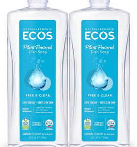 ECOS Hypoallergenic Dish Soap, Free & Clear, 25 Fl Oz (Pack of 2)