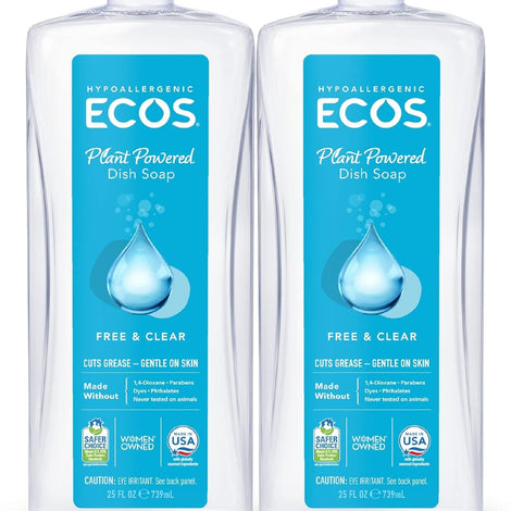 ECOS Hypoallergenic Dish Soap, Free & Clear, 25 Fl Oz (Pack of 2)