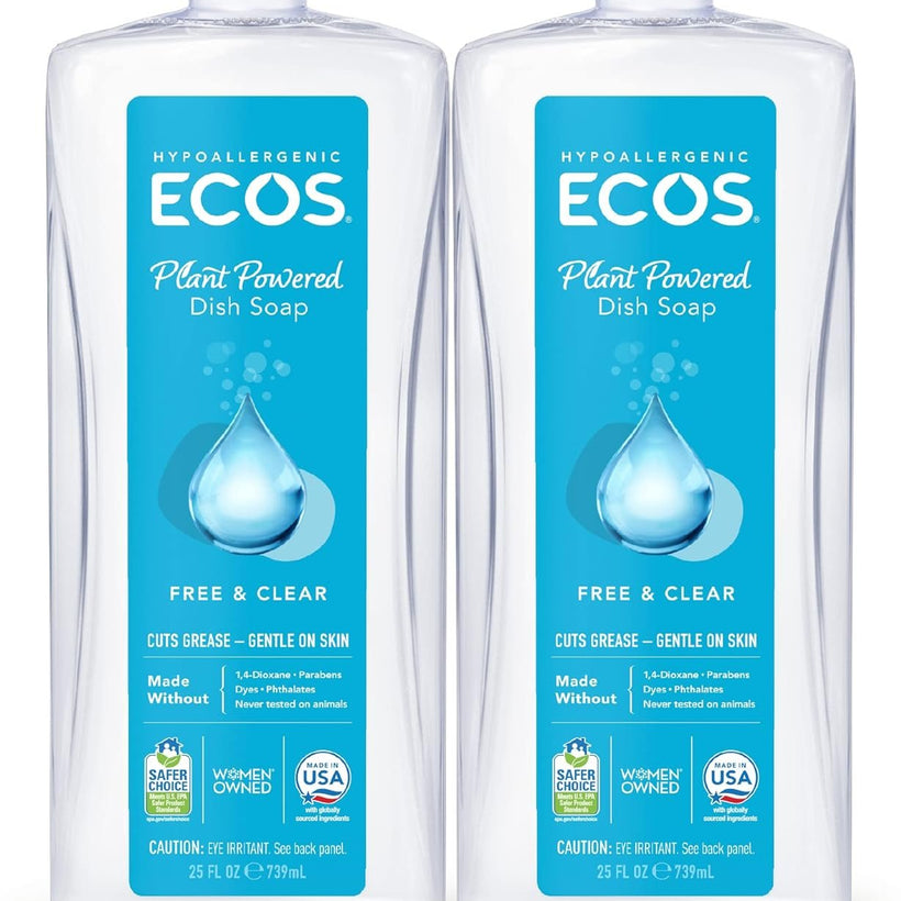 ECOS Hypoallergenic Dish Soap, Free & Clear, 25 Fl Oz (Pack of 2)