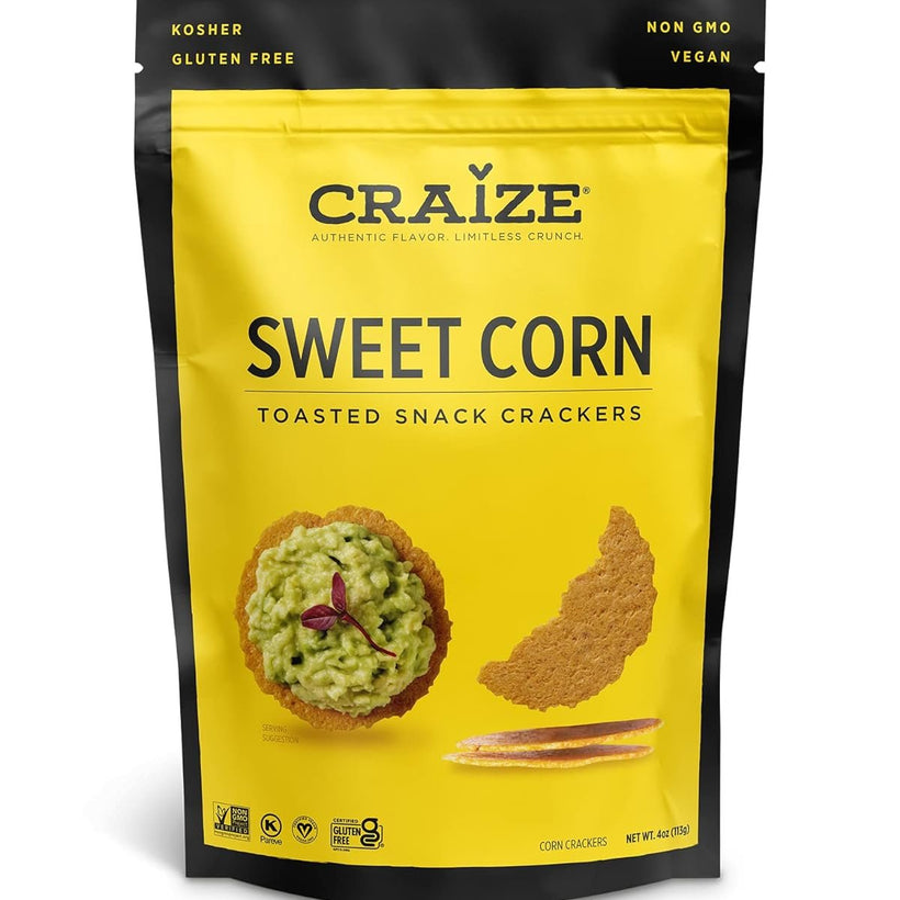 Craize Sweet Corn Crisps | Gluten Free, Vegan, Kosher, Toasted Corn Crackers | 4 oz each