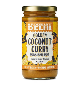 Brooklyn Delhi Golden Coconut Curry | Indian Simmer Sauce with Turmeric, Ginger, Lemon, & Coriander | Mild Enough for a Kid, Flavorful for a Foodie | Vegan, Nothing Artificial (Pack of 1)