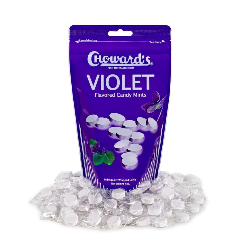 Choward's Violet Mints Candy in Resealable Bag - 4 oz - 64 Individually Wrapped Candy Mints
