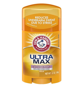 Arm & Hammer Ultra Max Solid Antiperspirant Deodorant, Powder Fresh, 1 Ounce Travel Size (Pack of 10)