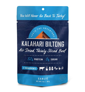 Garlic Kalahari Biltong, Air-Dried Thinly Sliced Beef, 2oz (Pack of 1), Sugar Free, Gluten Free, Keto & Paleo, High Protein Snack
