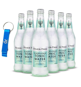Fever-Tree Elderflower Tonic Water - Delicate Floral Mixer for Premium Spirits, 16.9oz (Pack of 6) with Pura Parcel Bottle Opener