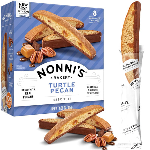 Nonni's Turtle Pecan Biscotti, Individually Wrapped, 8 Count