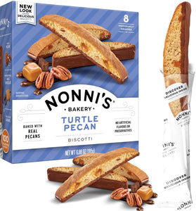 Nonni's Turtle Pecan Biscotti Italian Cookies - Caramel Pecan Cookies Dipped in Milk Chocolate - Butter Pecan Biscotti Individually Wrapped Cookies - All Natural Ingredients - Kosher - 6.88 oz