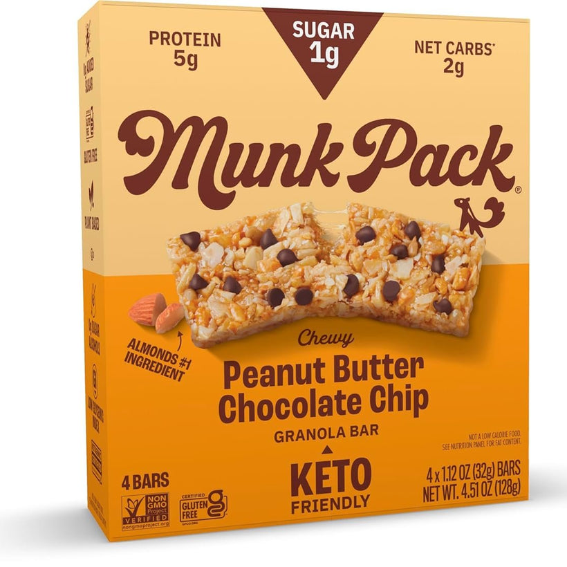 Munk Pack Keto Granola Bar, Peanut Butter Cocoa Chip, 4 Count 1.12 oz