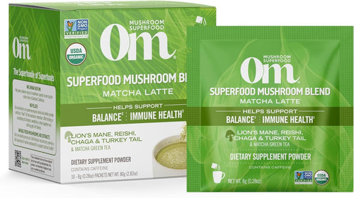 Om Mushroom Superfood Mushroom Matcha Latte Blend, 10 Count