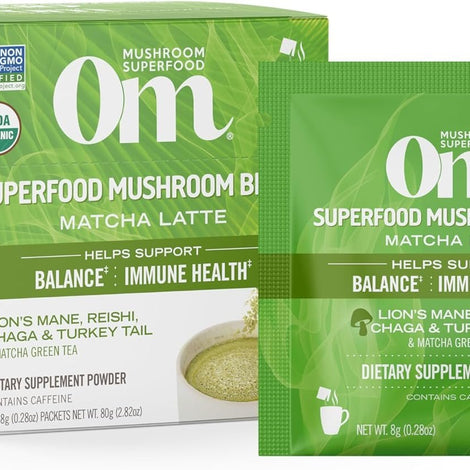 Om Mushroom Superfood Coffee Latte Blend Mushroom Powder, 8.47 Ounce Canister, 30 Servings, Lion's Mane, Cordyceps, Reishi, Chaga, Energy & Mental Clarity Support Supplement
