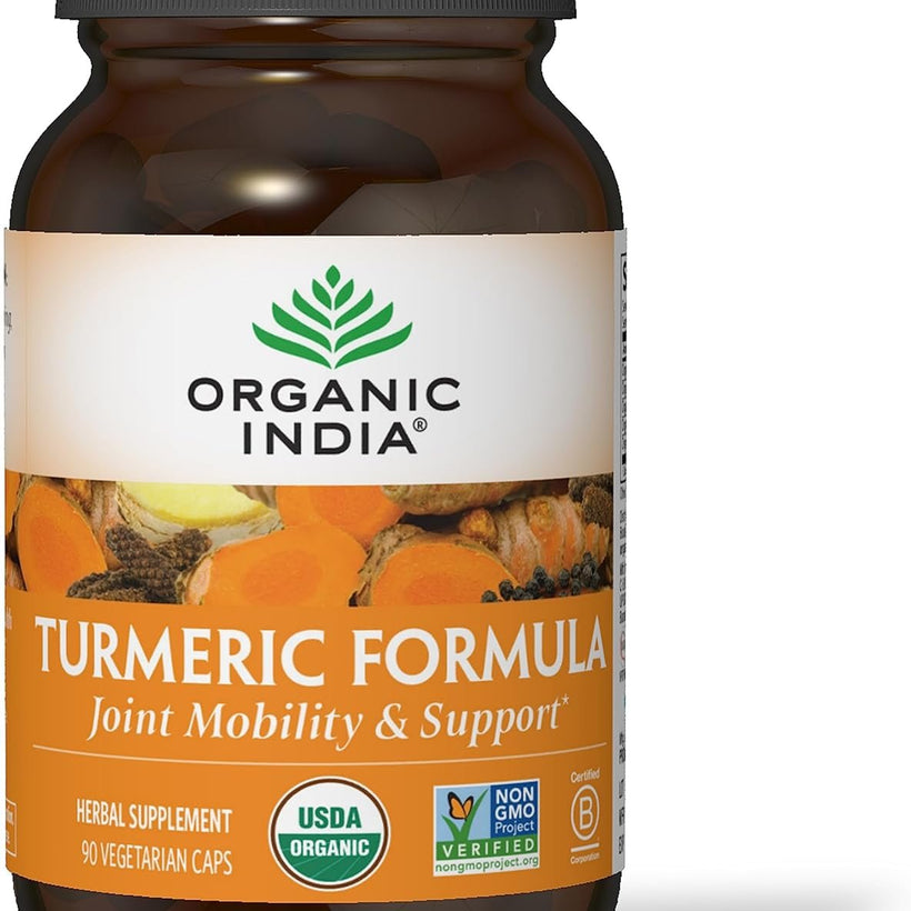 ORGANIC INDIA Turmeric Curcumin Herbal Supplement - Joint Mobility & Immune System Support, Healthy Inflammatory Response, Whole Root Supplement, Organic Trikatu, USDA Certified Organic - 90 Capsules
