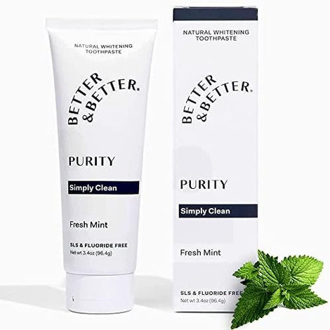 Better & Better Purity Toothpaste | Fluoride Free, SLS Free Toothpaste for Sensitive Brushers | 1 CT | Fresh Breath with Organic Mints | Natural, Vegan, Whitening Toothpaste to Remove Plaque