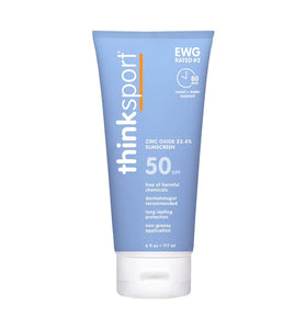 Thinksport SPF 50+ Mineral Sunscreen – Safe, Natural Sunblock for Sports & Active Use - Water Resistant Sun Cream –UVA/UVB Sun Protection – Vegan, Reef Friendly Sun Lotion, 6oz