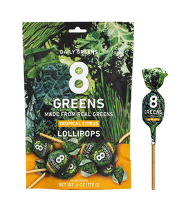 8Greens Daily Lollipops, Natural Tropical Citrus flavor with Real Super Greens, Greens Powder, Gluten-free, Vegan, Non-GMO (10 Count)